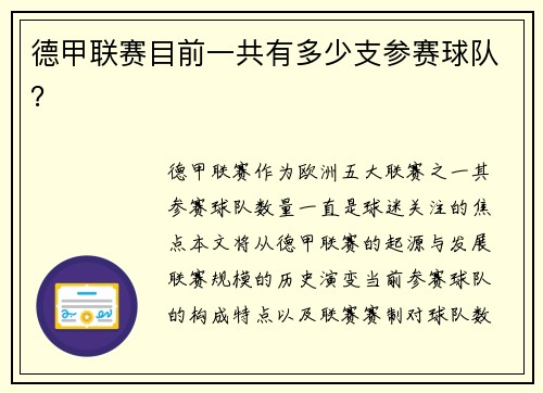 德甲联赛目前一共有多少支参赛球队？
